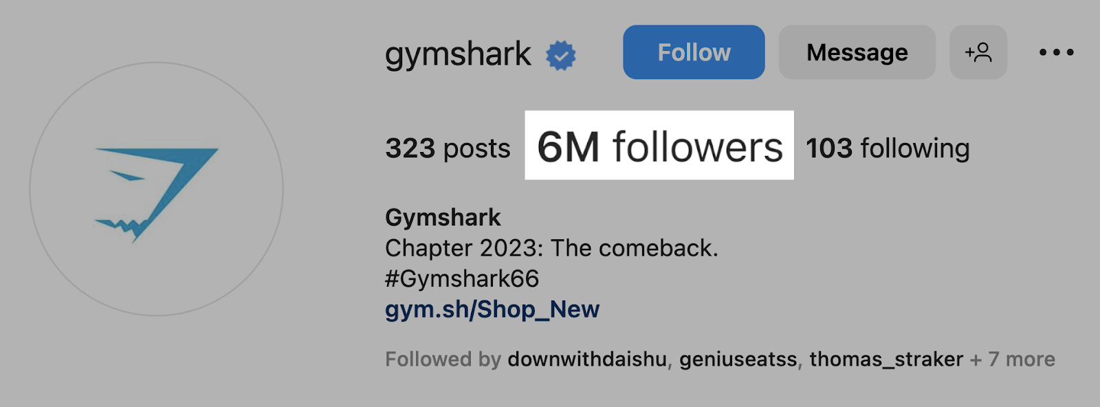 números de seguidores destacados para gymshark