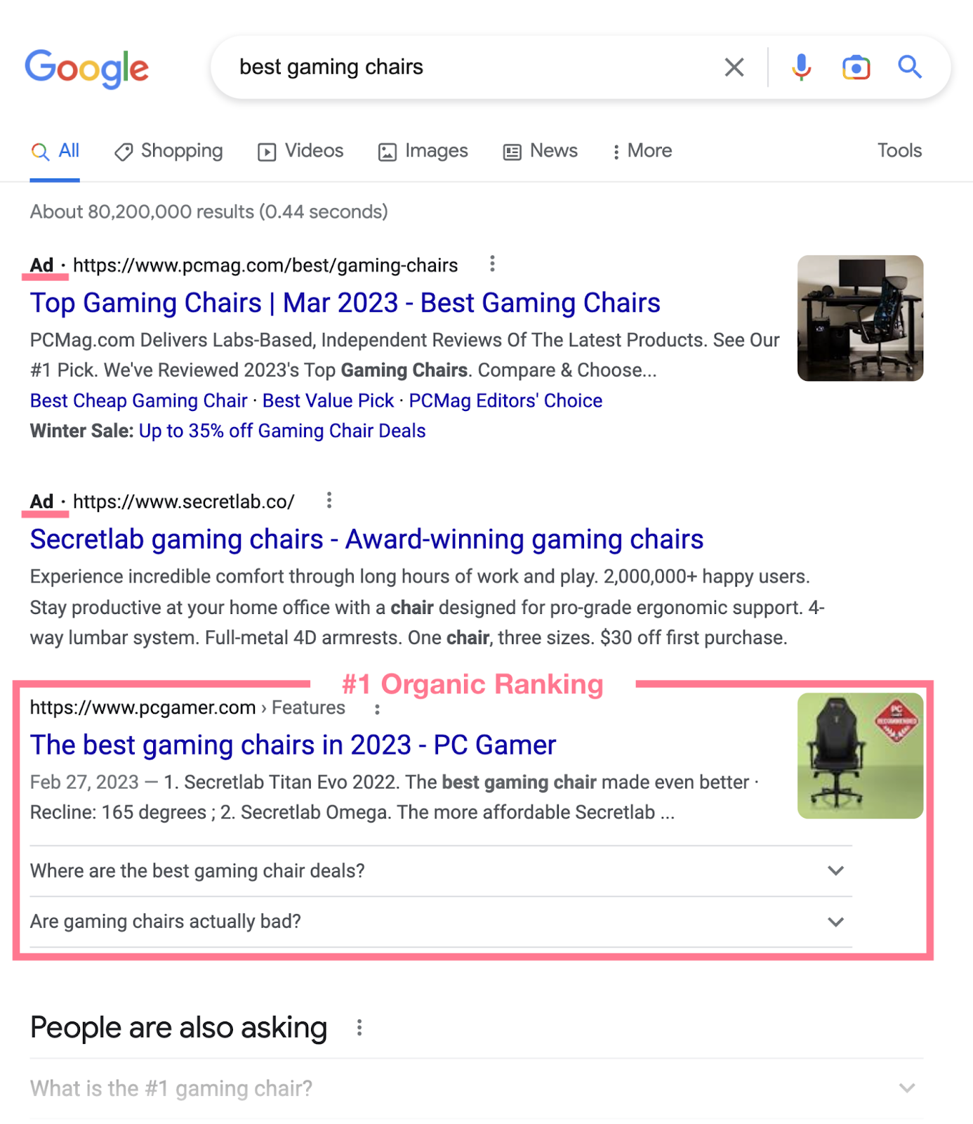 #1 ،ic ranking for the term "best gaming chairs"