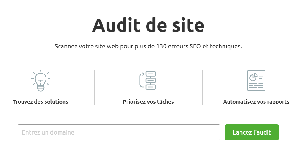 Semrush Audit de site page d'accueil