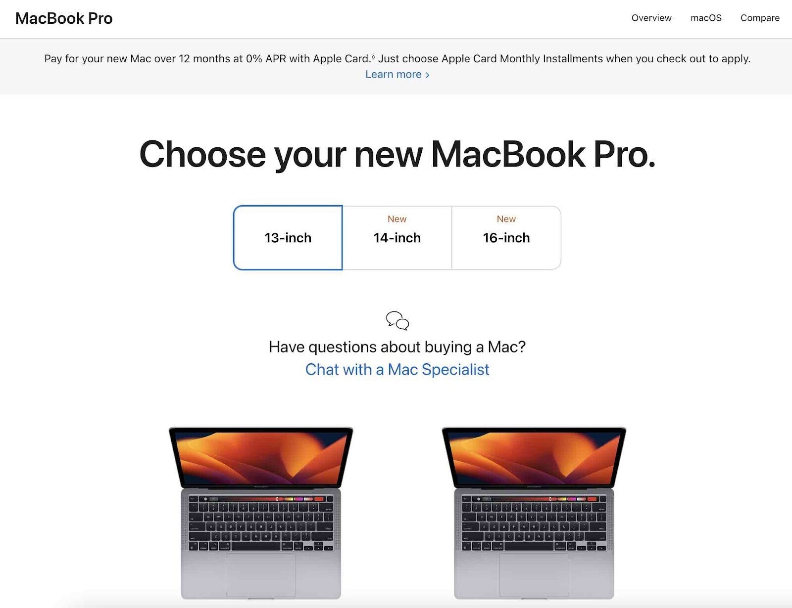 choose your new macbook pro page