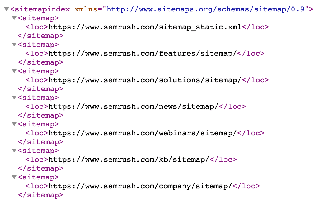 Semrush’s XML sitemap