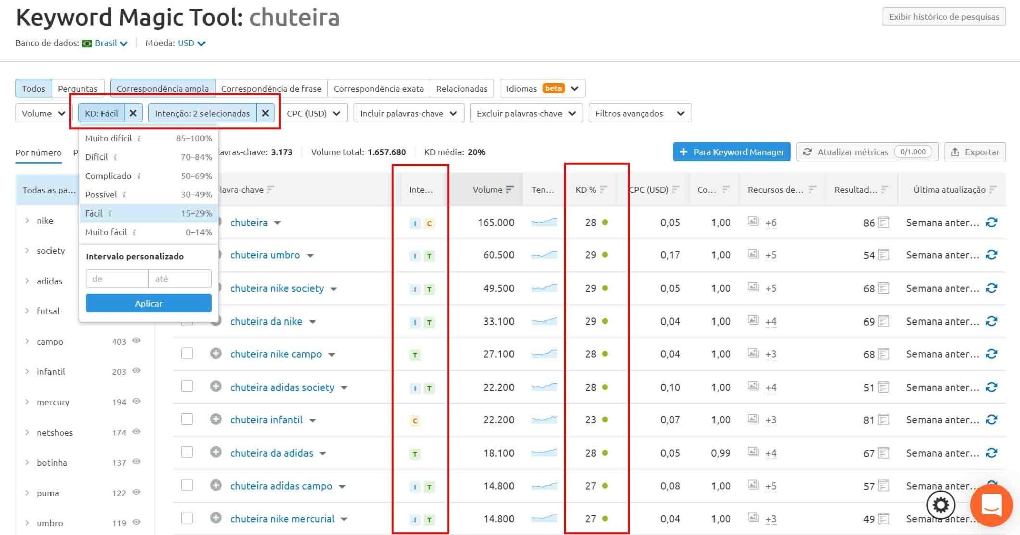 filtros plataforma semrush