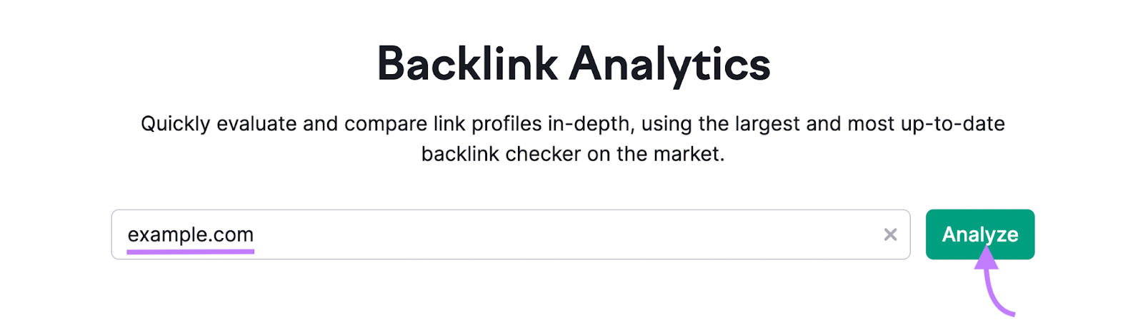 "example.com" entered into Backlink Analytics hunt bar