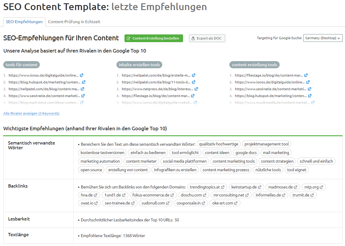 Semrush SEO Content Template