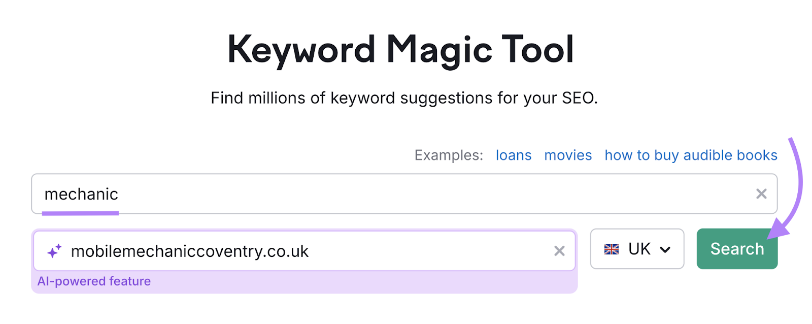 search for mechanic in Keyword Magic Tool