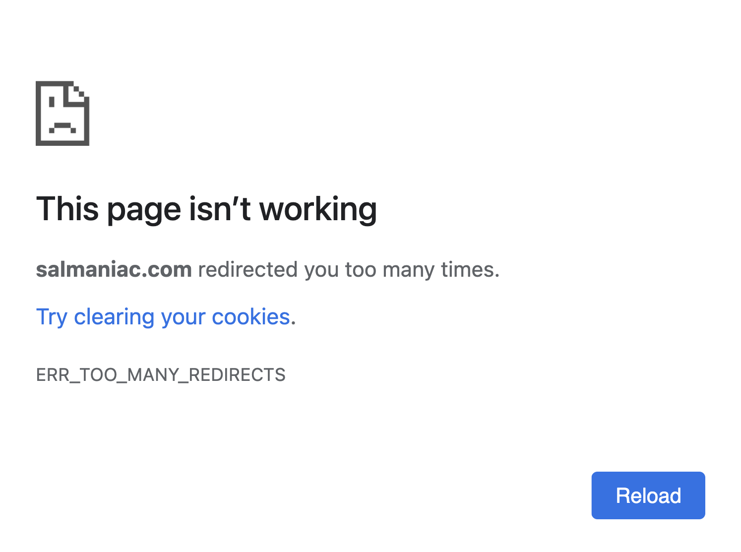 ERR_TOO_MANY_REDIRECTS error in Chrome