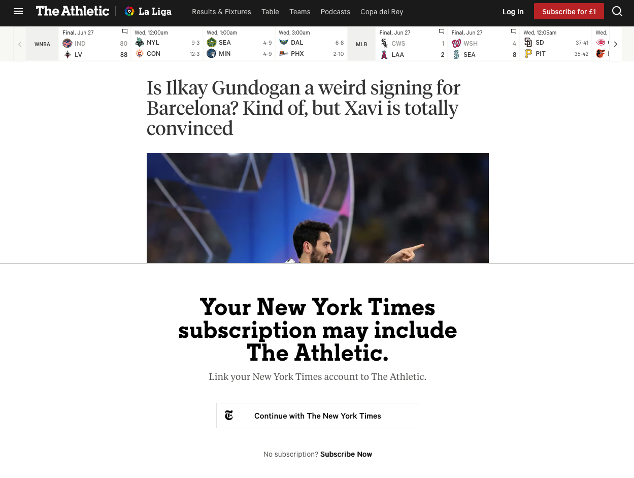 New York Times’s sports website The Athletic