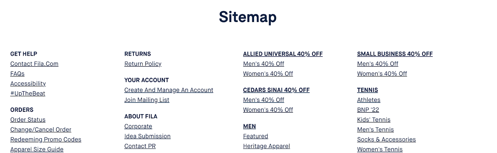 Example of a sitemap