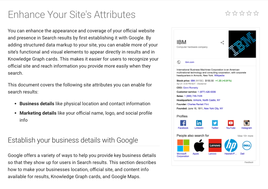 company structured markup in Google