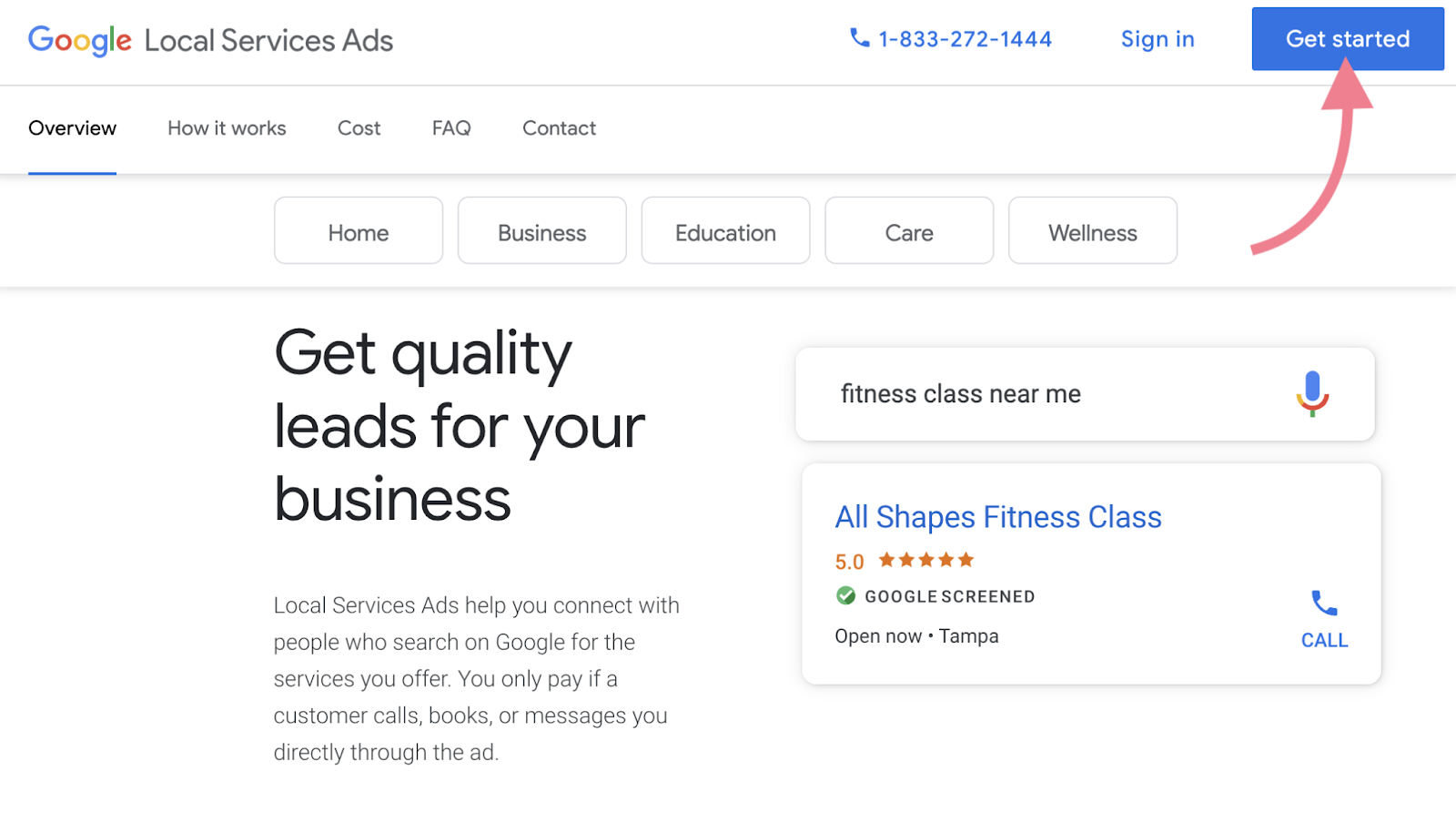 Google Local Services Ads homepage