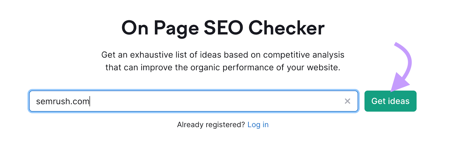 "semrush.com" domain entered into the On Page SEO Checker search bar