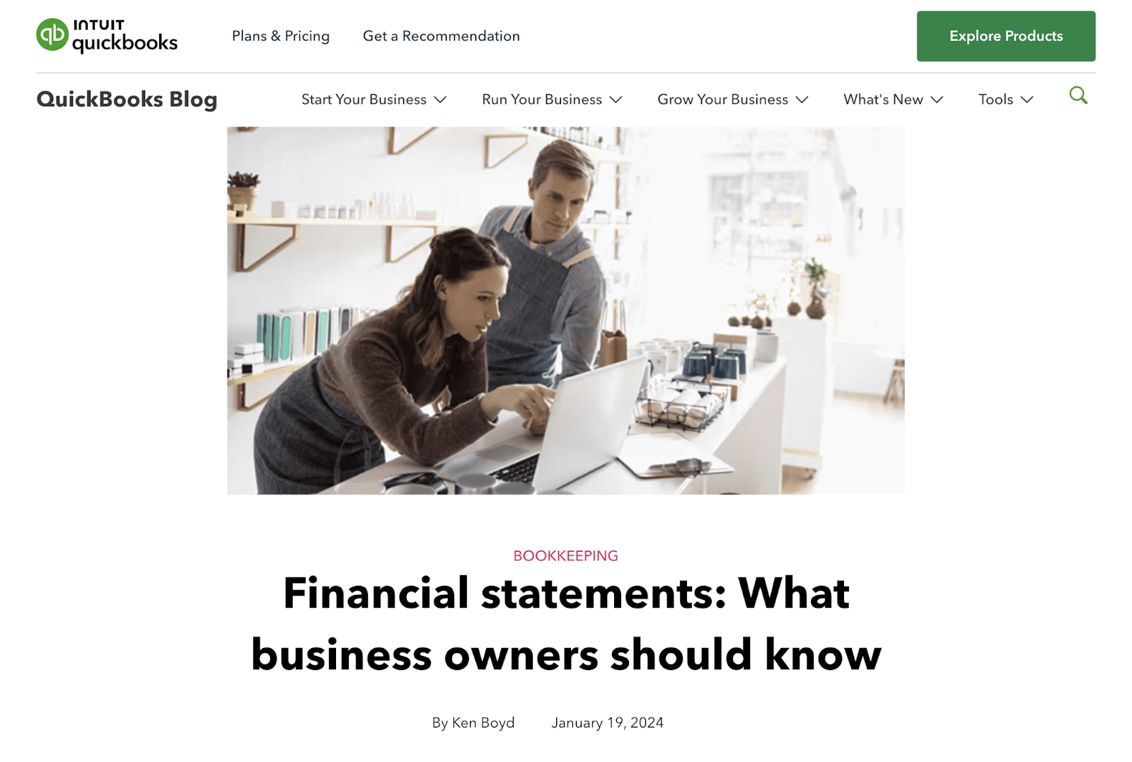 Blog post from Quickbooks about financial statements