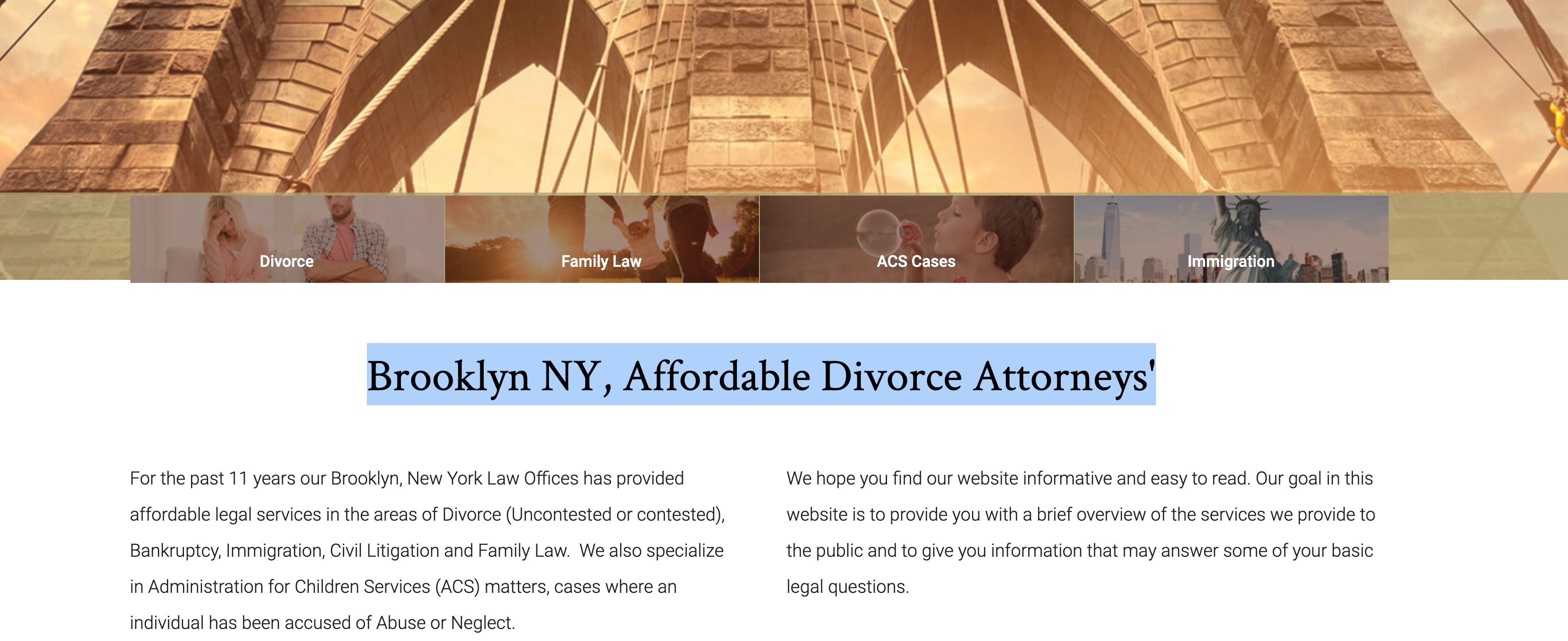 divorce attorney blog with h1 tag screenshot