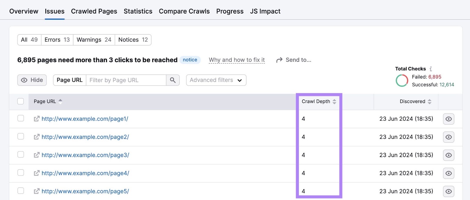 A database  of pages that request   much  than 3  clicks to beryllium  reached connected  Site Audit Issues