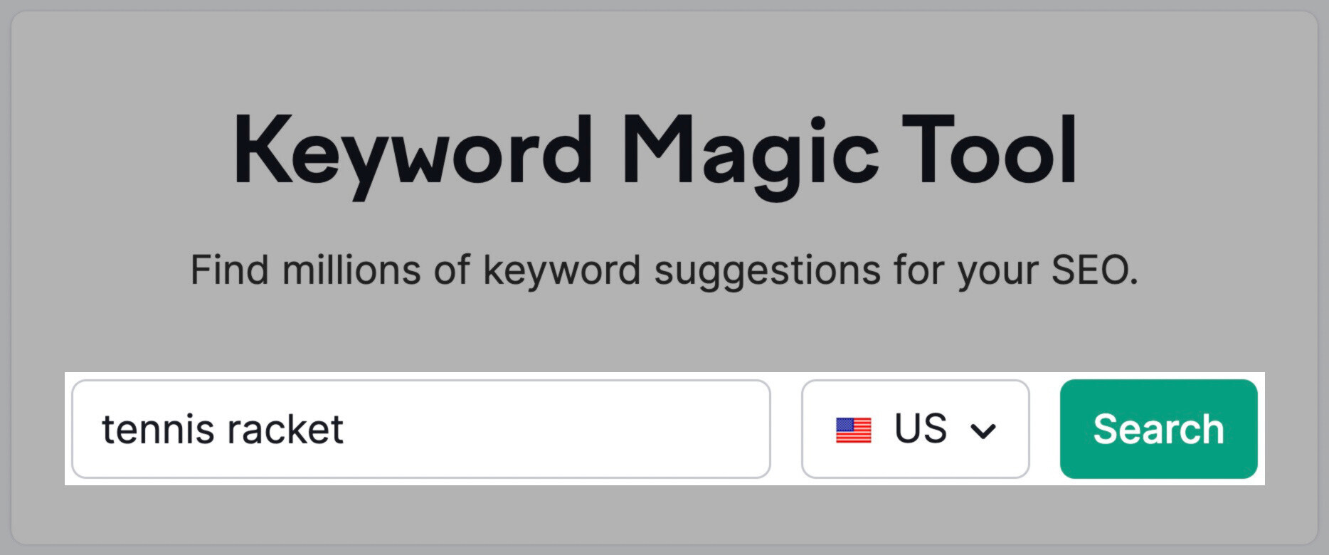 Keyword Magic tool with "tennis racket" written in the search bar