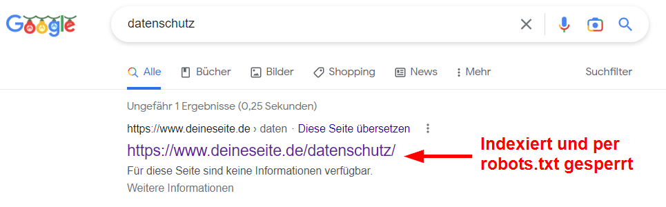 Google-Suchergebnis: Für diese Seite sind keine Informationen verfügbar.