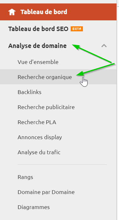 Cliquez sur recherche organique