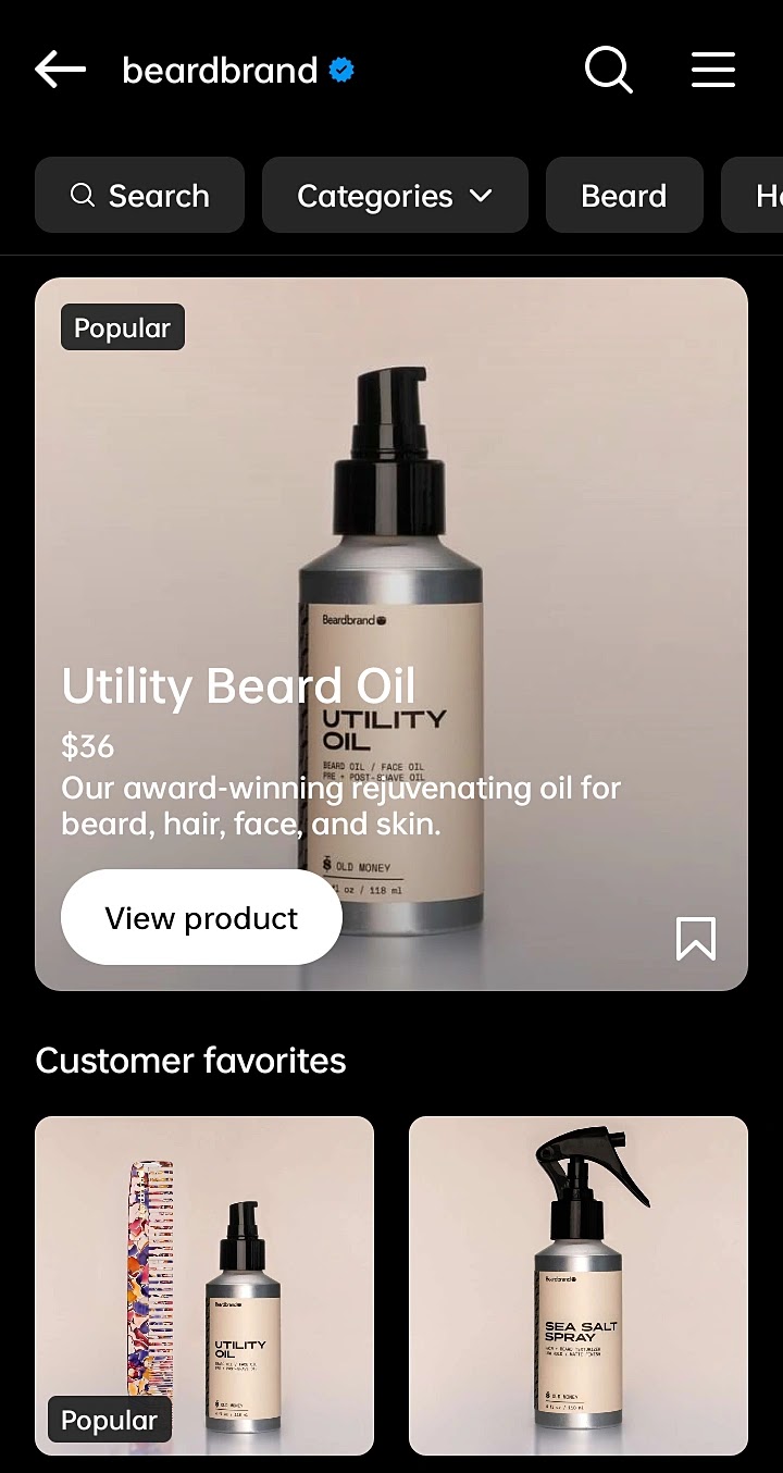 Beardbrand's Instagram Shop