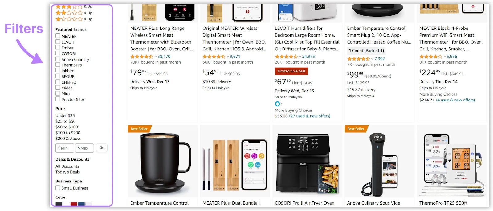 Filters on SEO ecommerce category page
