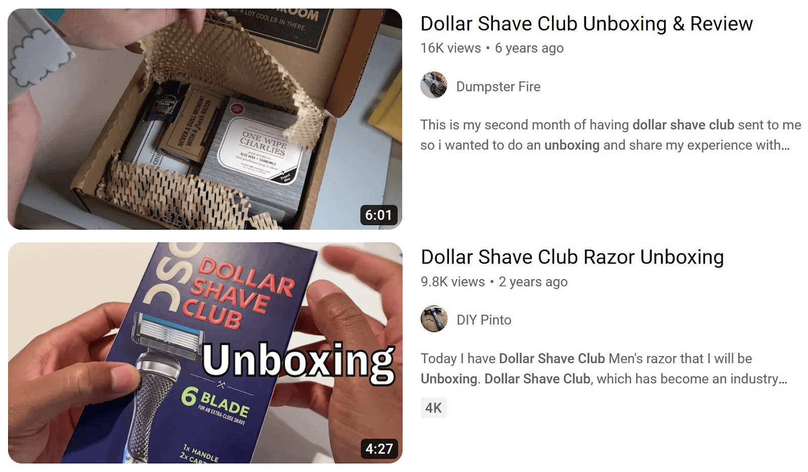 Dollar Shave Club's unboxing videos on YouTube