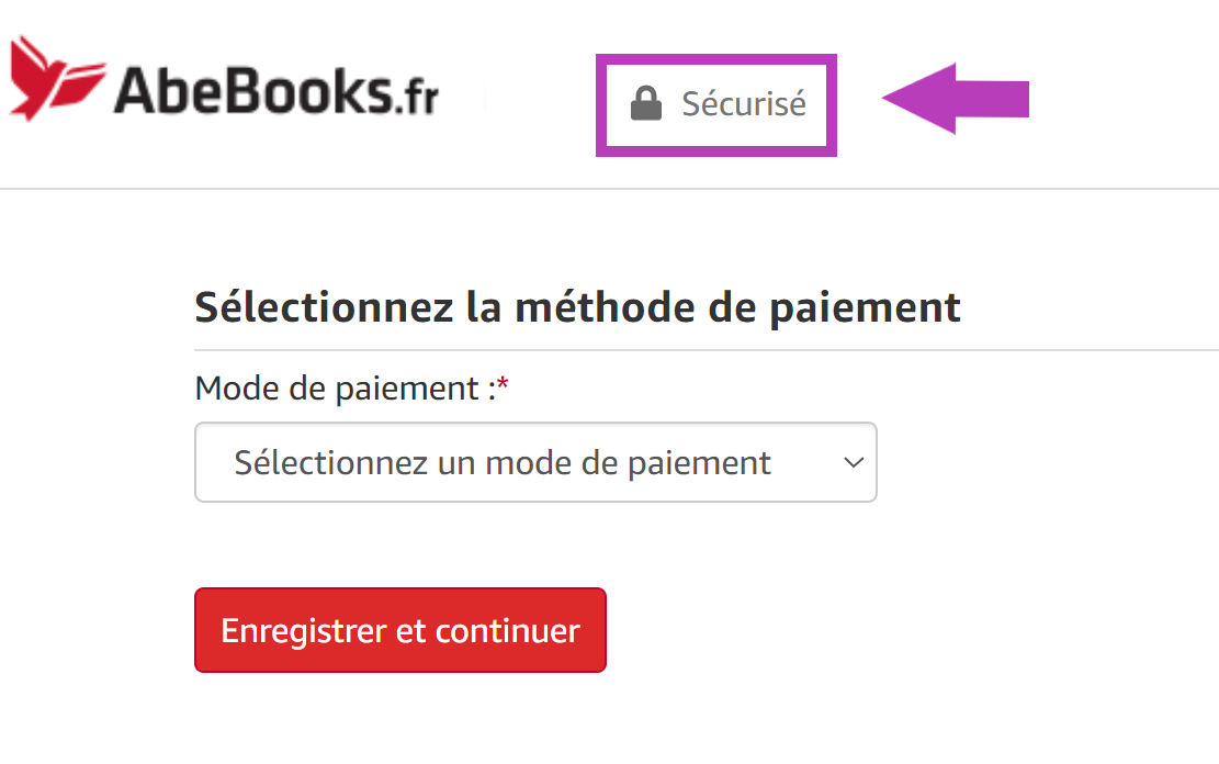 Abebooks - indication que le site est sécurisé