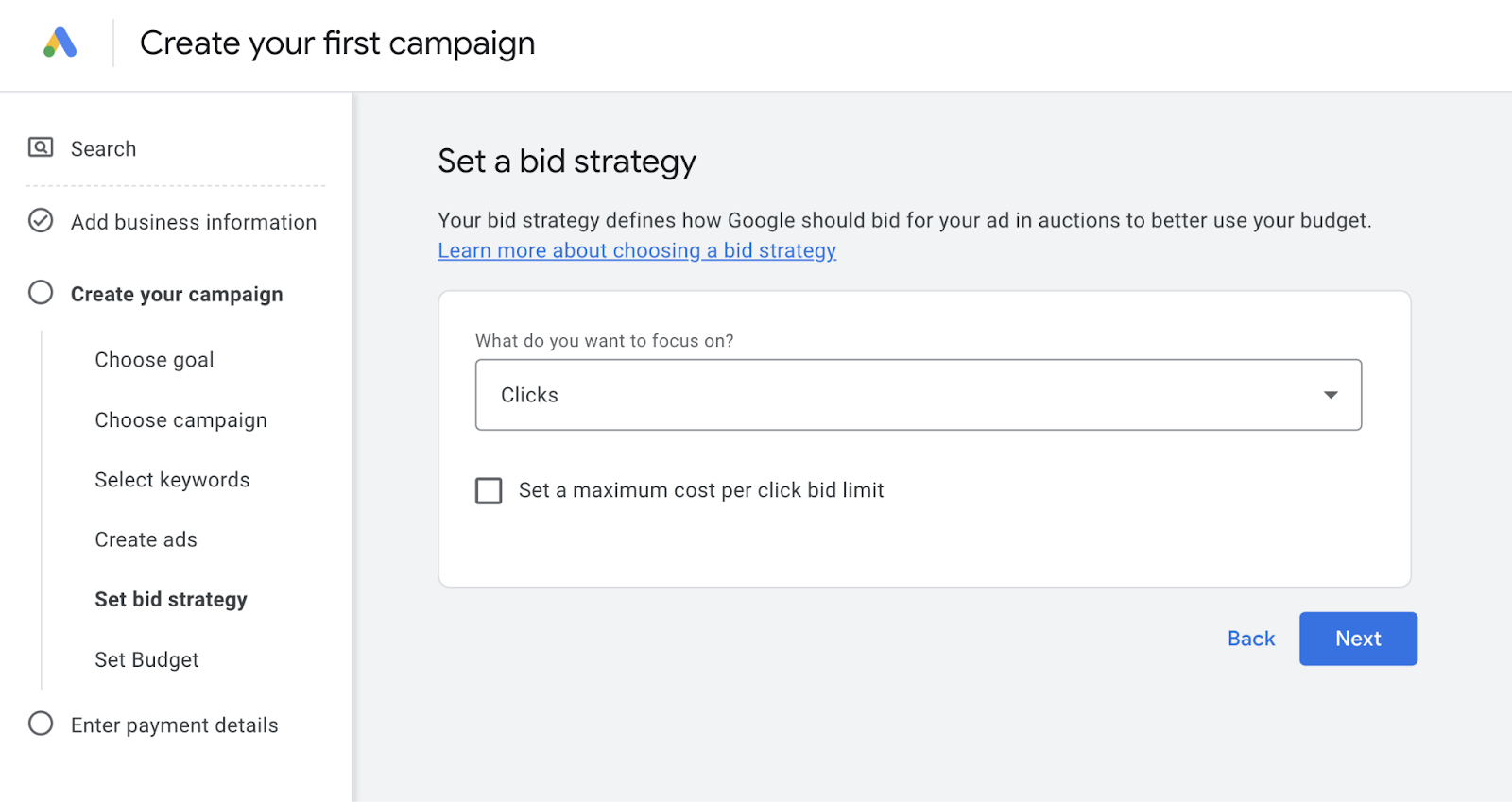 set a bid strategy page