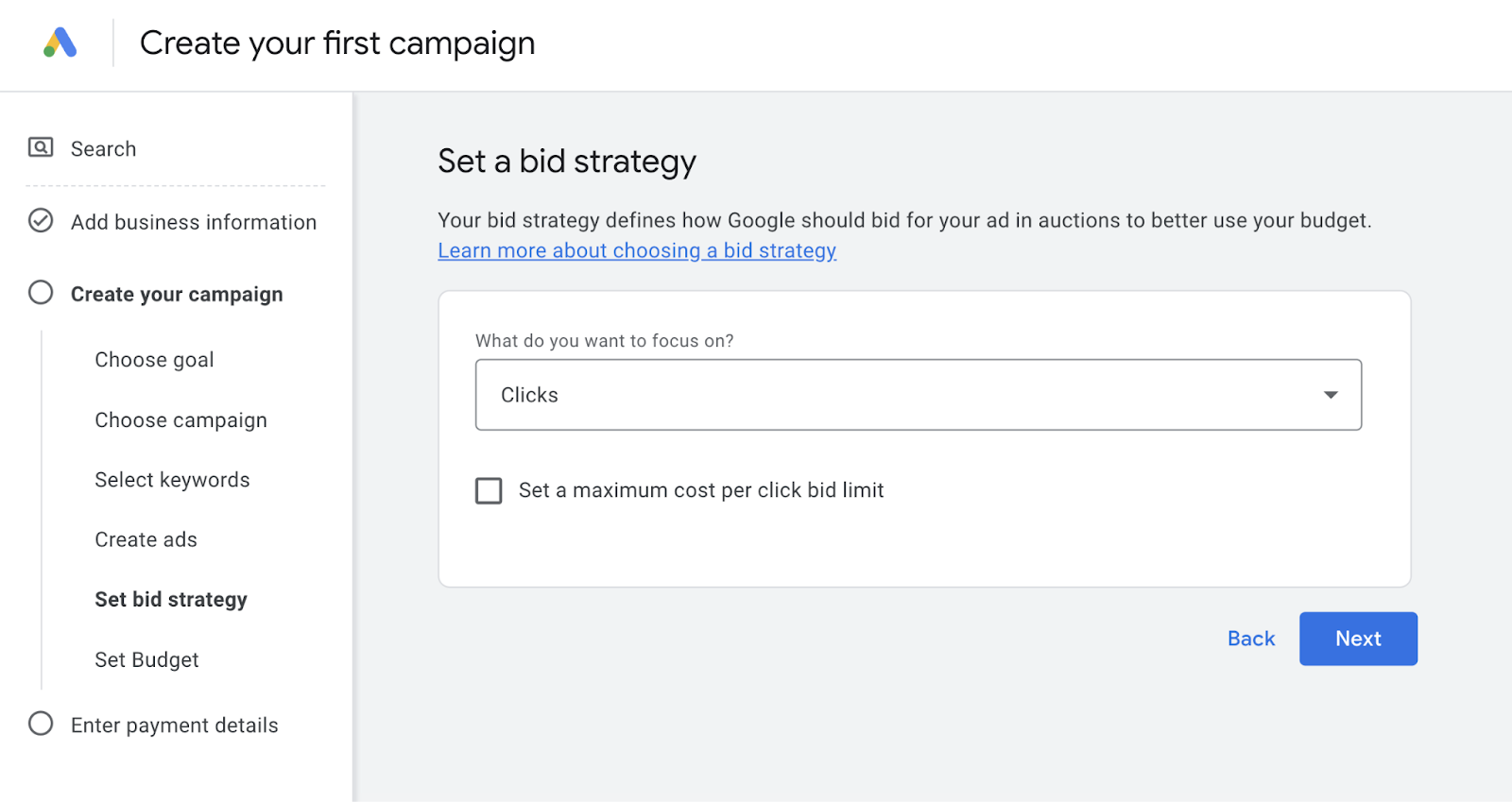 set a bid strategy   page