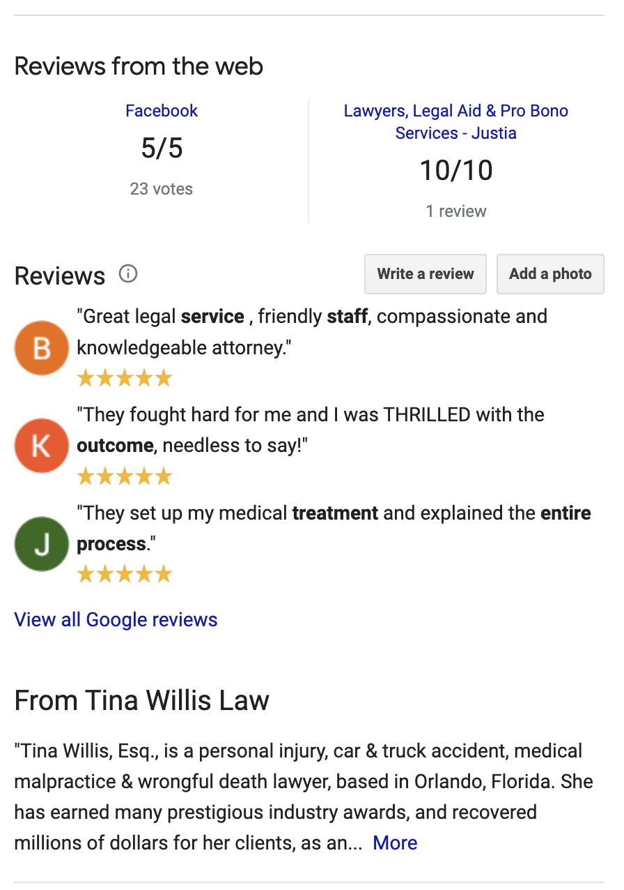 reviews connected  a lawyers google concern  profile