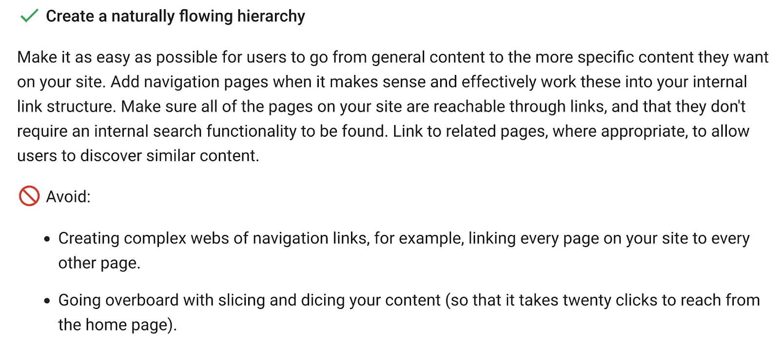Google’s SEO Starter Guide section on hierarchy