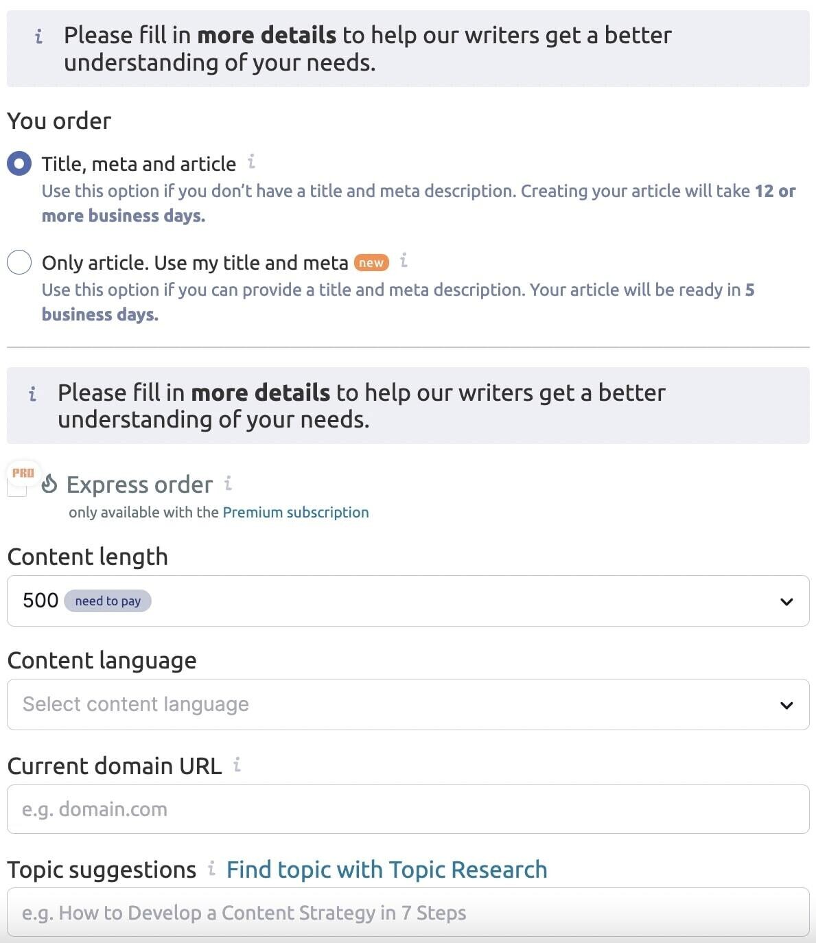 Providing blog details in Content Marketplace tool