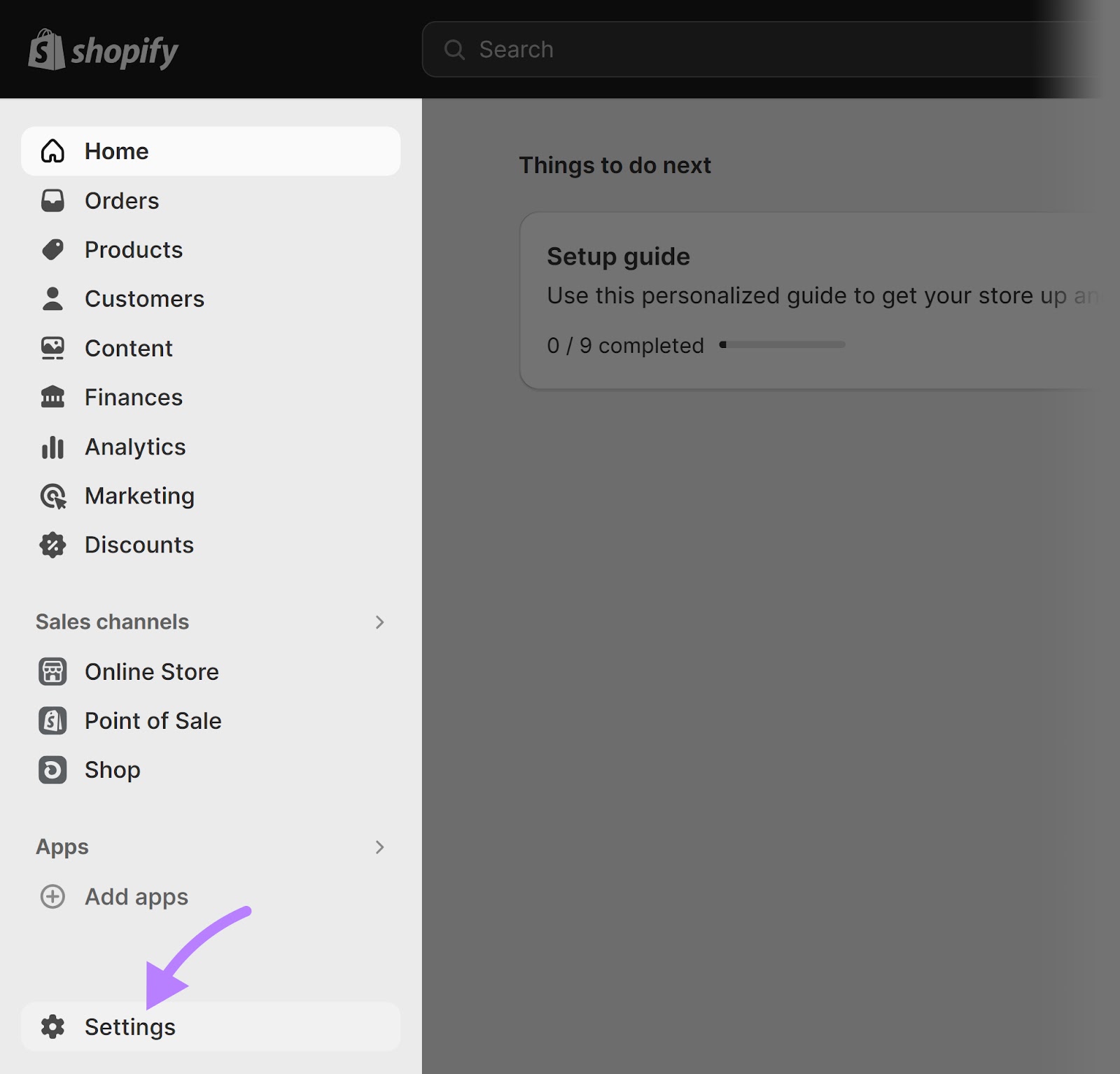 Shopify admin dashboard