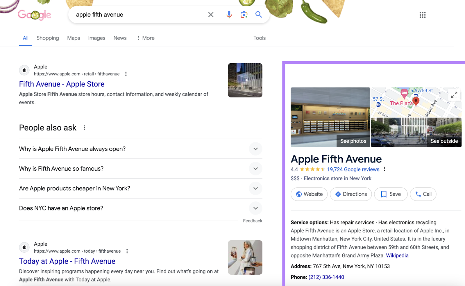 google business profile for apple's fifth avenue store location