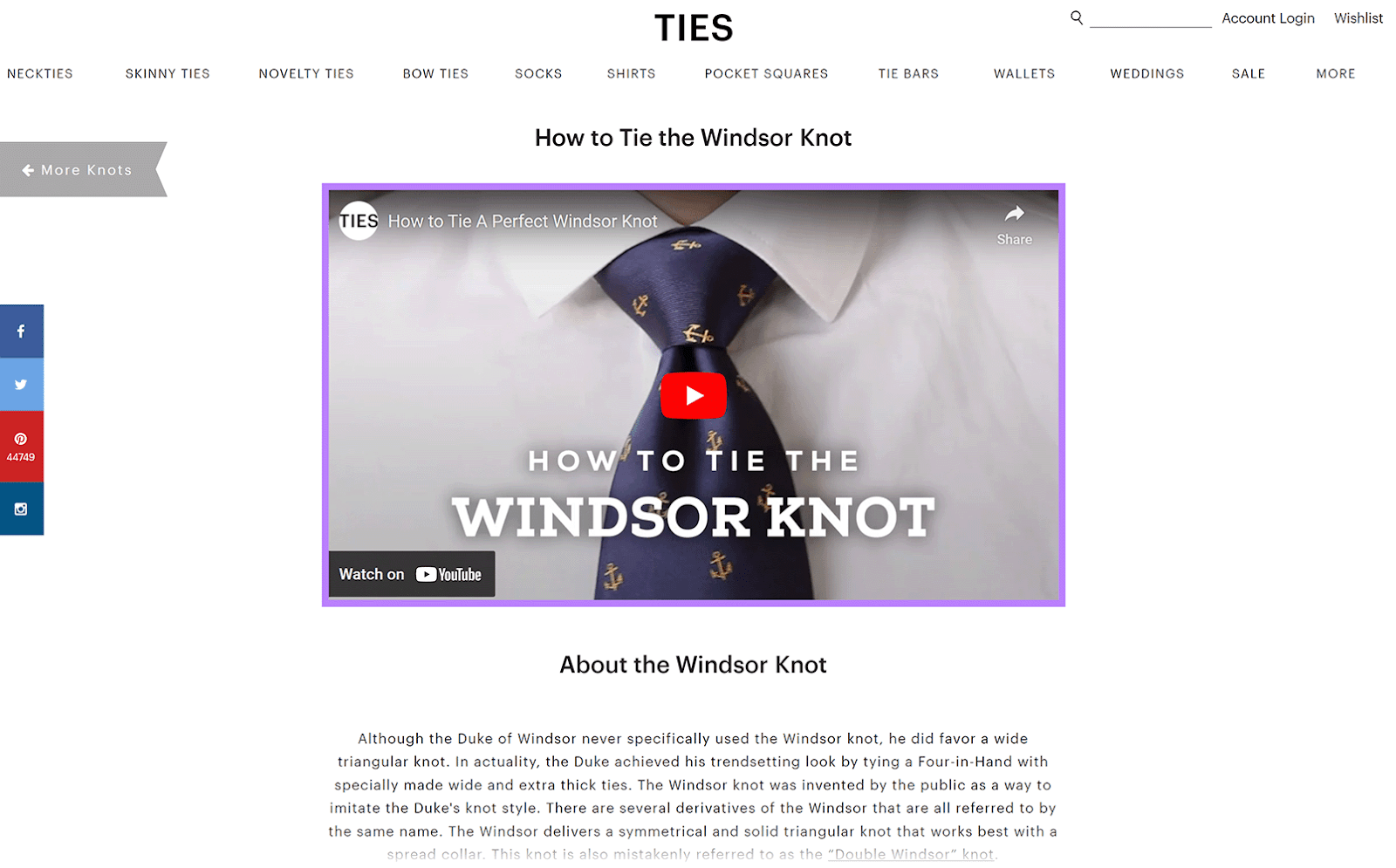 How to necktie  a Windsor knot blog station  with embedded YouTube video.