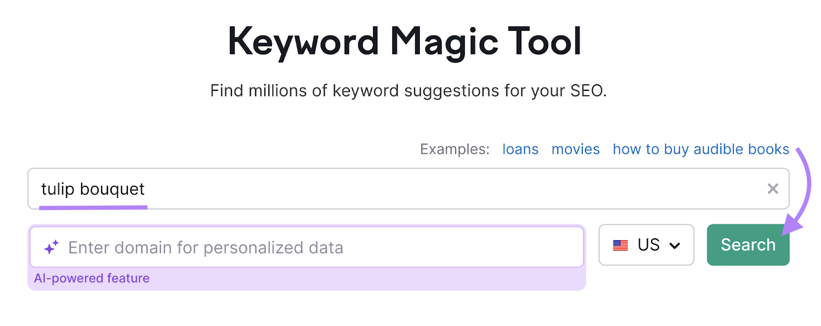 tulip bouquet entered into Keyword Magic Tool