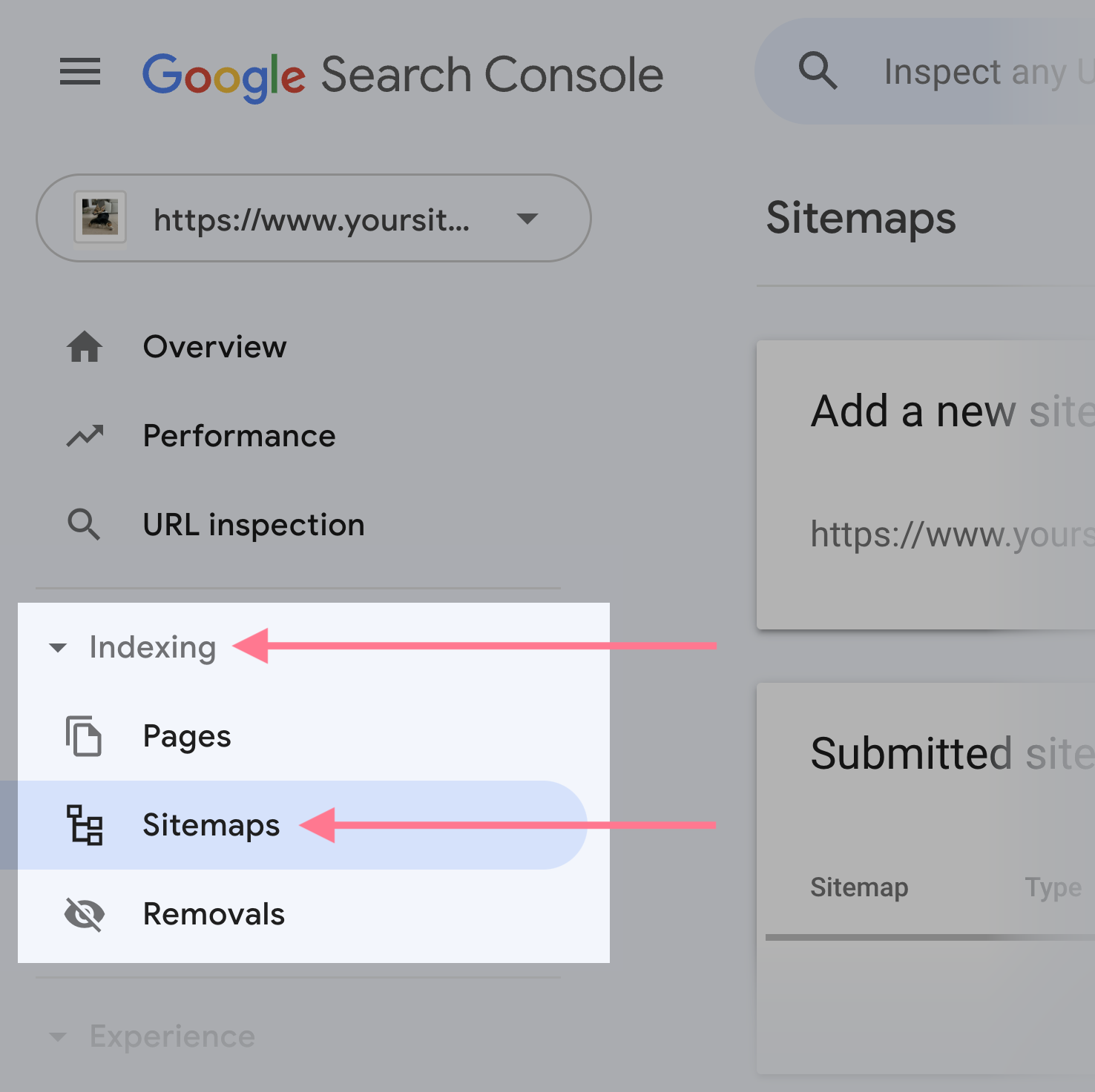 navigate to Sitemaps in google search console