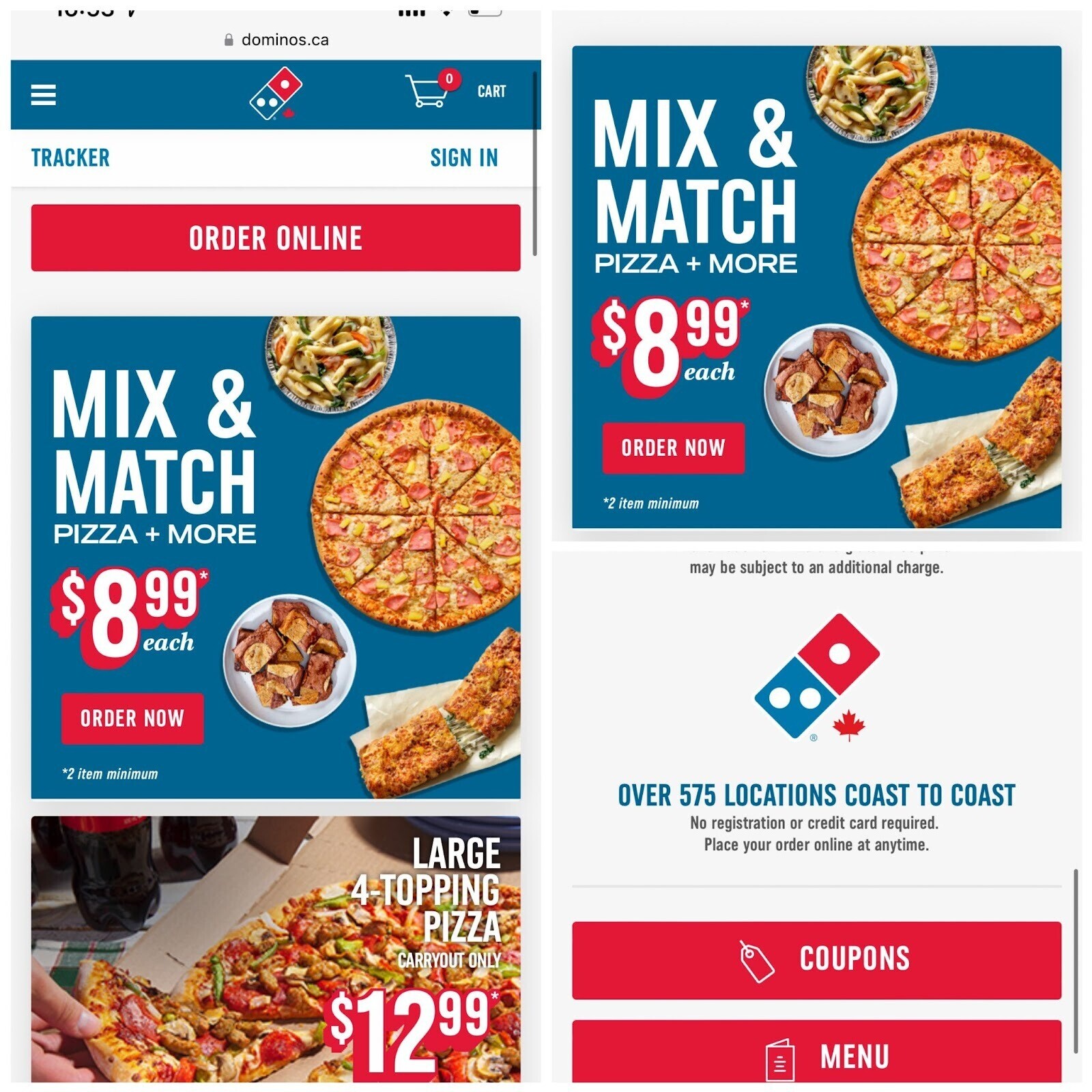 Domino’s website on mobile