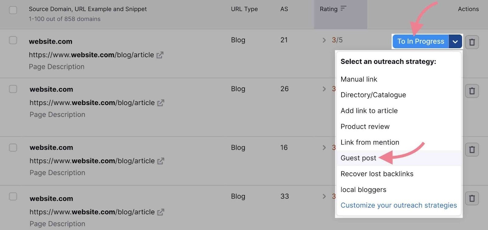 Select an outreach strategy section