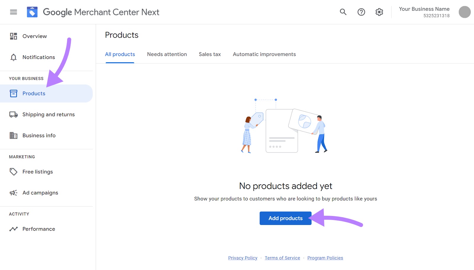 "Add product" button highlighted in Google Merchant Center