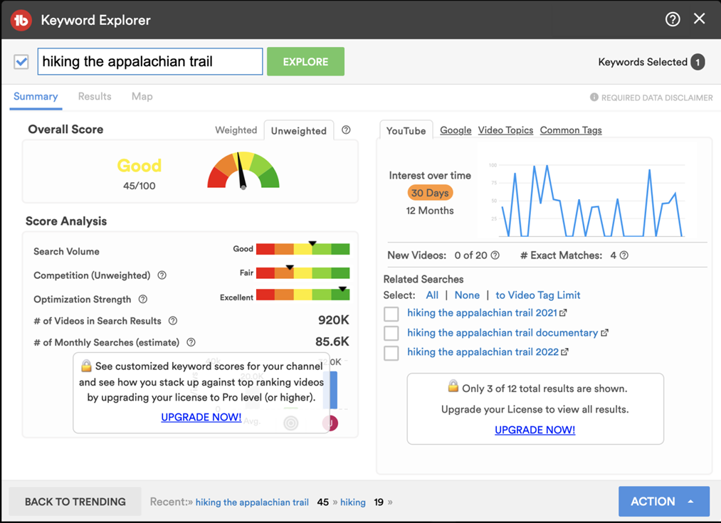 Keyword Explorer de TubeBuddy