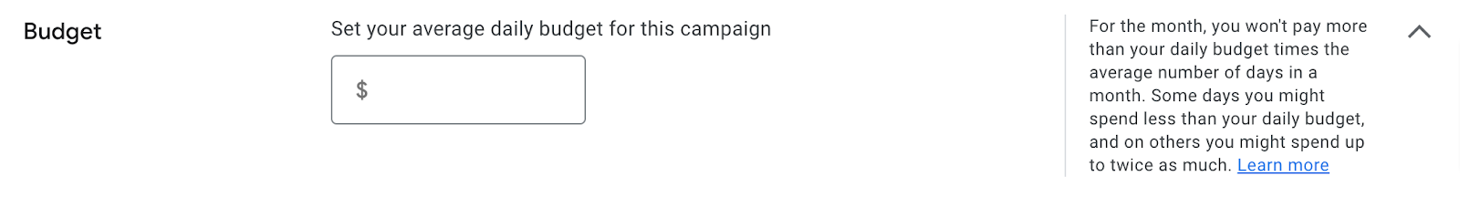 "Budget" section in setting up Google Ads