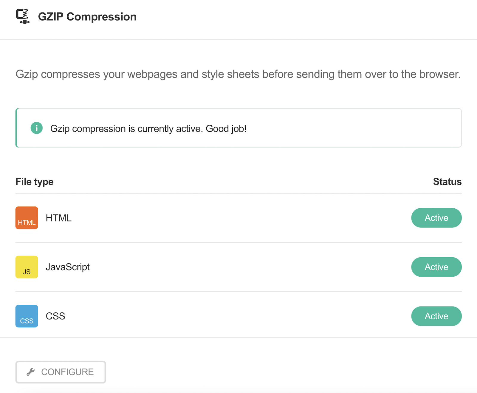 Gzip Compression section shows 