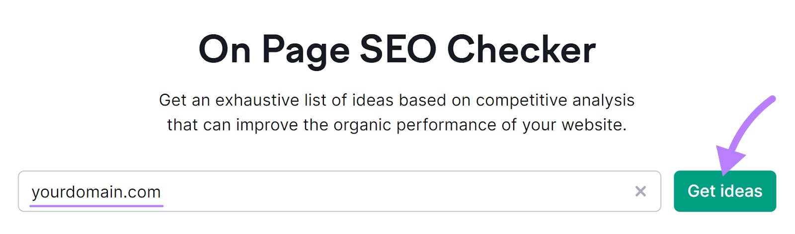 "Get ideas" fastener  successful  On Page SEO Checker