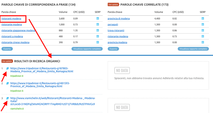 SEMrush mostra i primi 20 risultati organici: sono le tue parole chiave