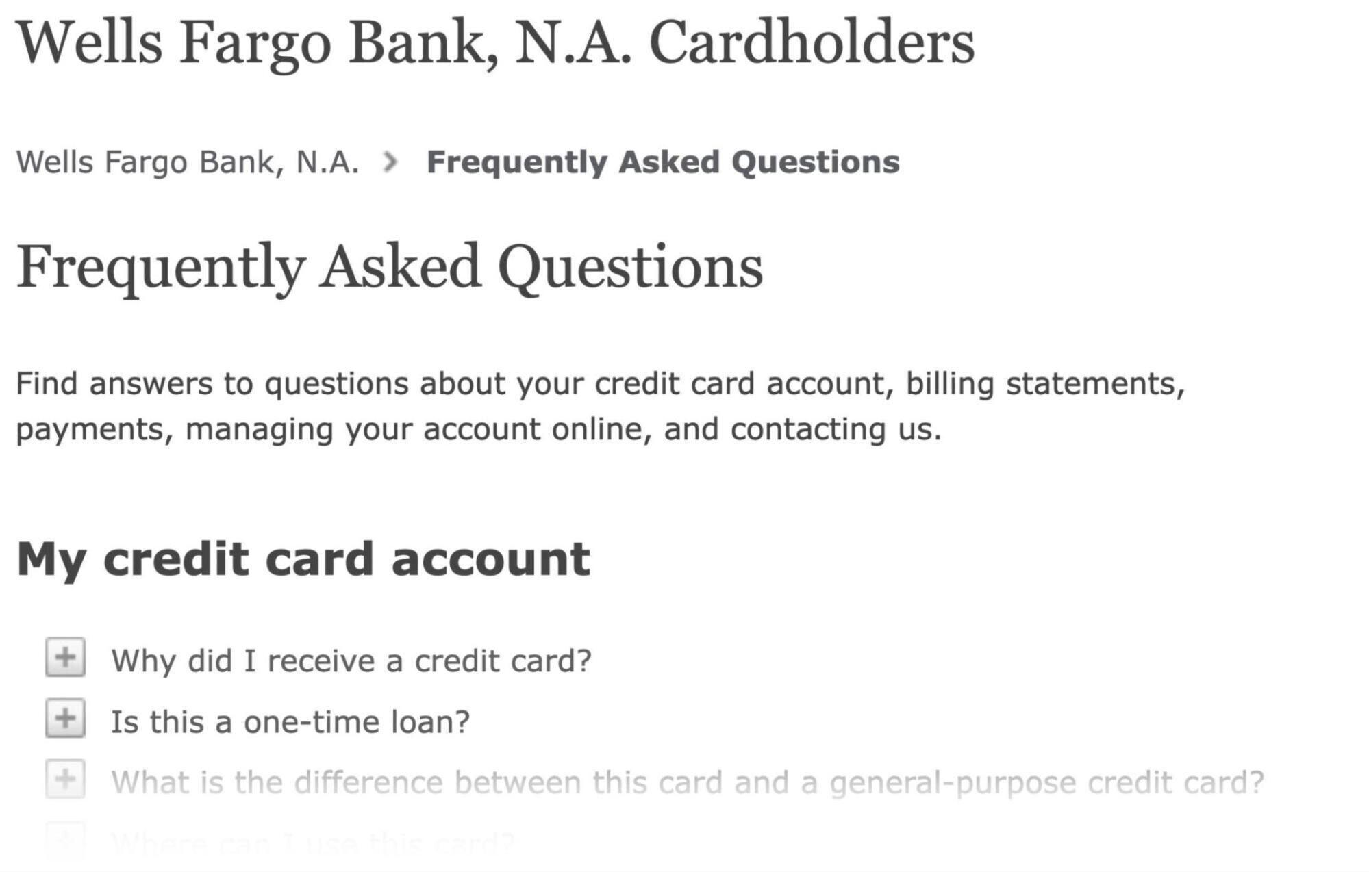 wells fargo bank faq