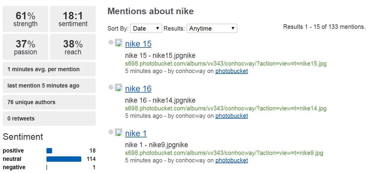 Nike y social mention