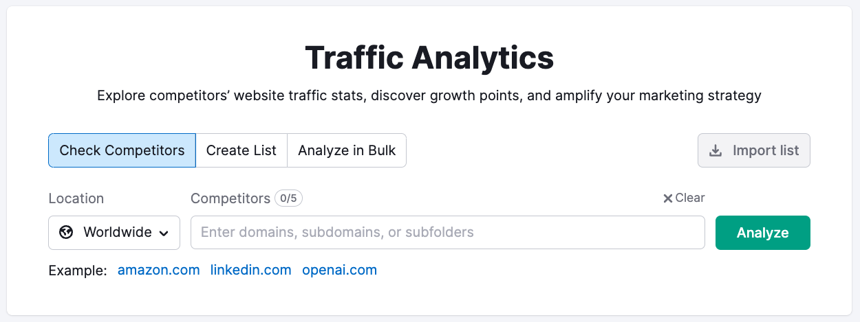 Traffic Analytics tool search bar