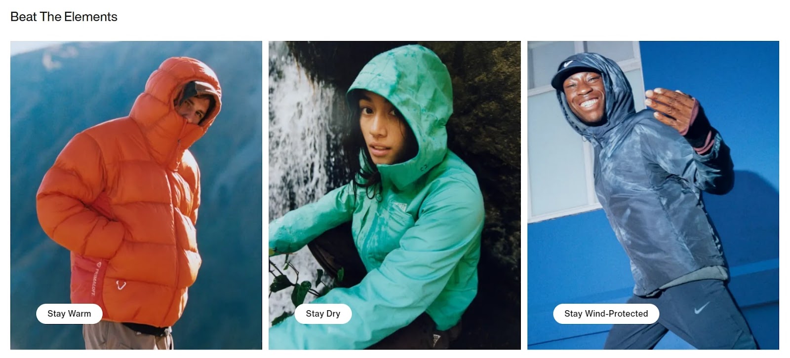 Nike’s outerwear products page