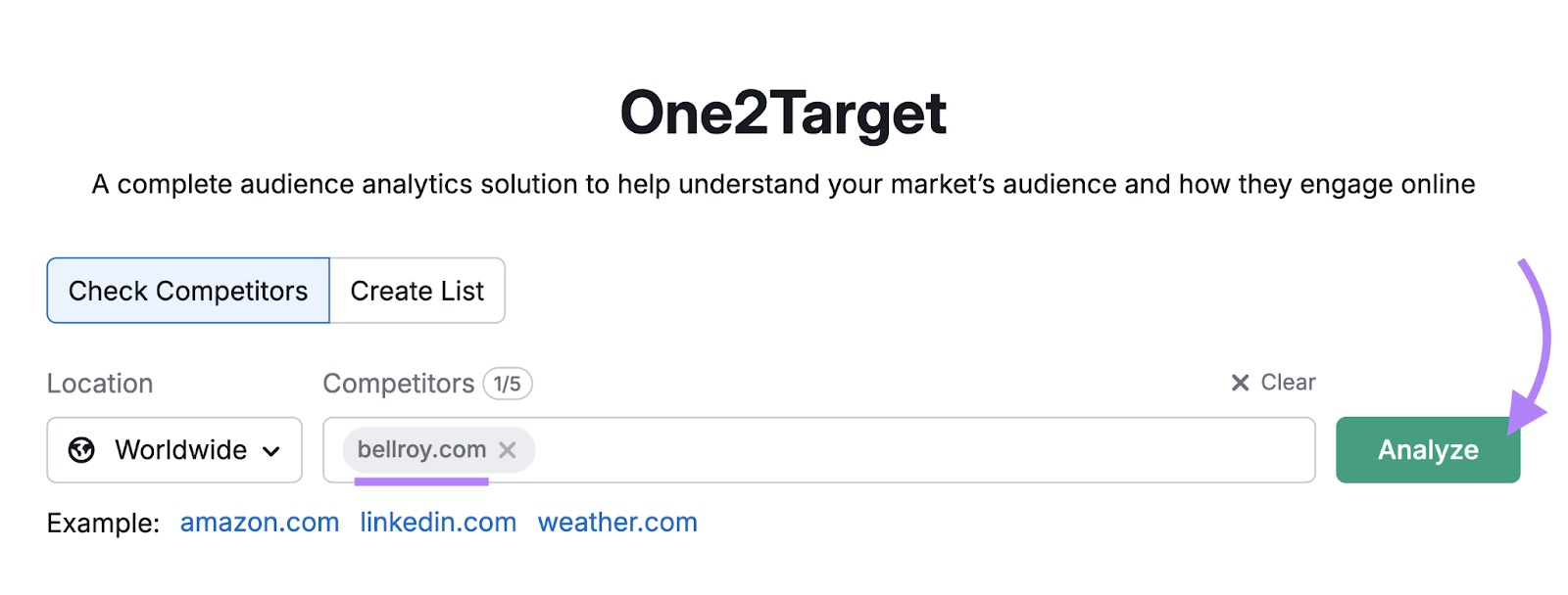 a domain entered into One2Target tool