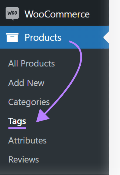 "Tags" fastener  nether  the "Products" class  wrong   WordPress's navigation menu