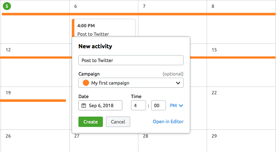 Calendario de marketing - Nueva actividad